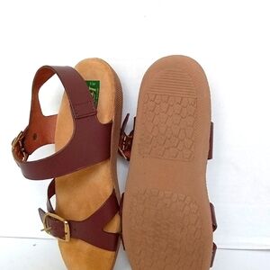 Italy Sandals‎ Brown Leather Adjustable Buckle Strap Comfort Slides Size?